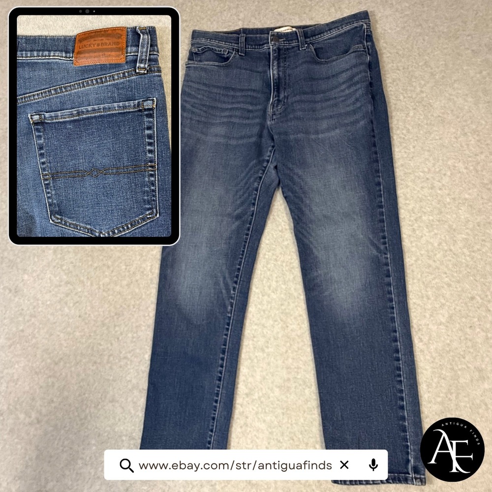 Lucky Brand 121 Slim Straight Jeans Mens 36x32 Medium Wash Blue Denim